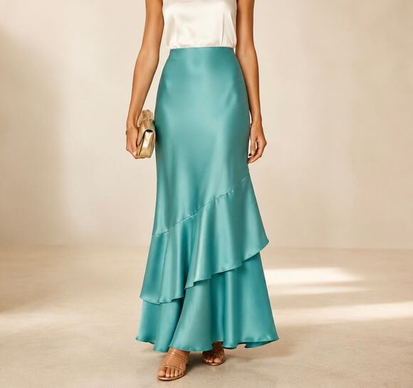 Banana Republic Factory Store Dresses & Skirts - Banana Republic Factory Teal Shadow Satin Pull On Tiered Maxi Skirt Size XS
